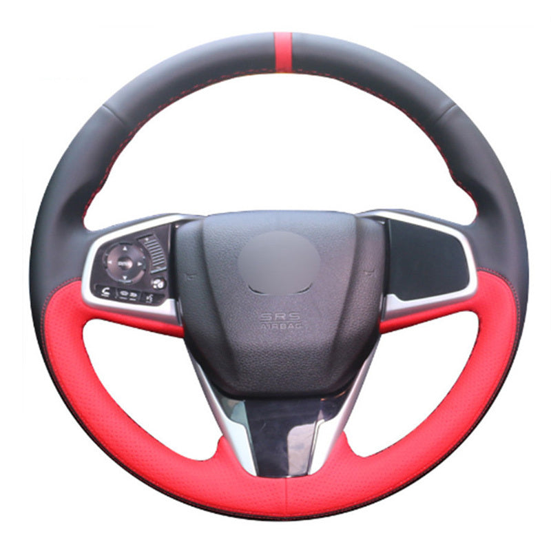Top Leather Steering Wheel Hand-stitch on Wrap Cover For Honda Civic 10th CRV 17