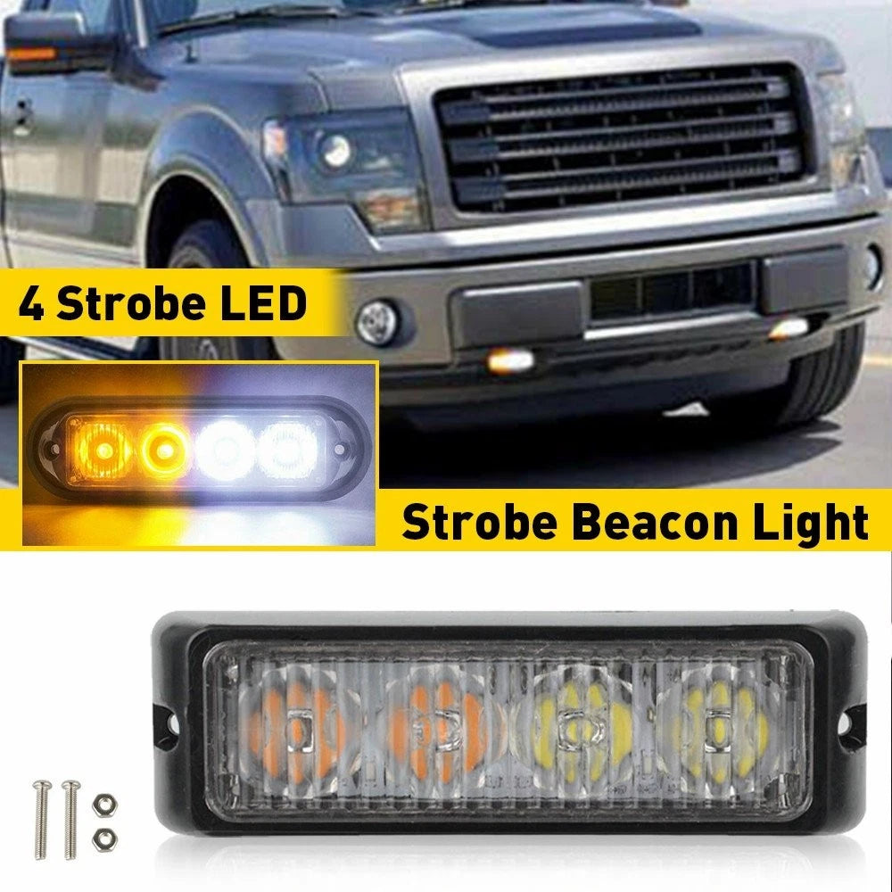 4 Amber LED White Truck Car Emergency Beacon Warning Hazard Flash Strobe Light 6B93BC-57