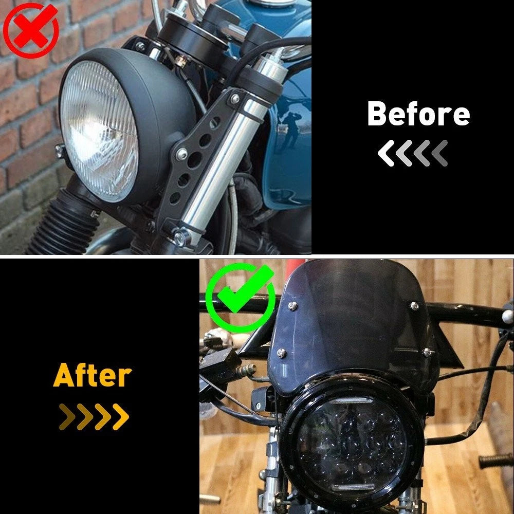 Motorcycle ABS Black Universal Windshield for 5-7" Round Headlight Cafe Racer US 6B93BC-57