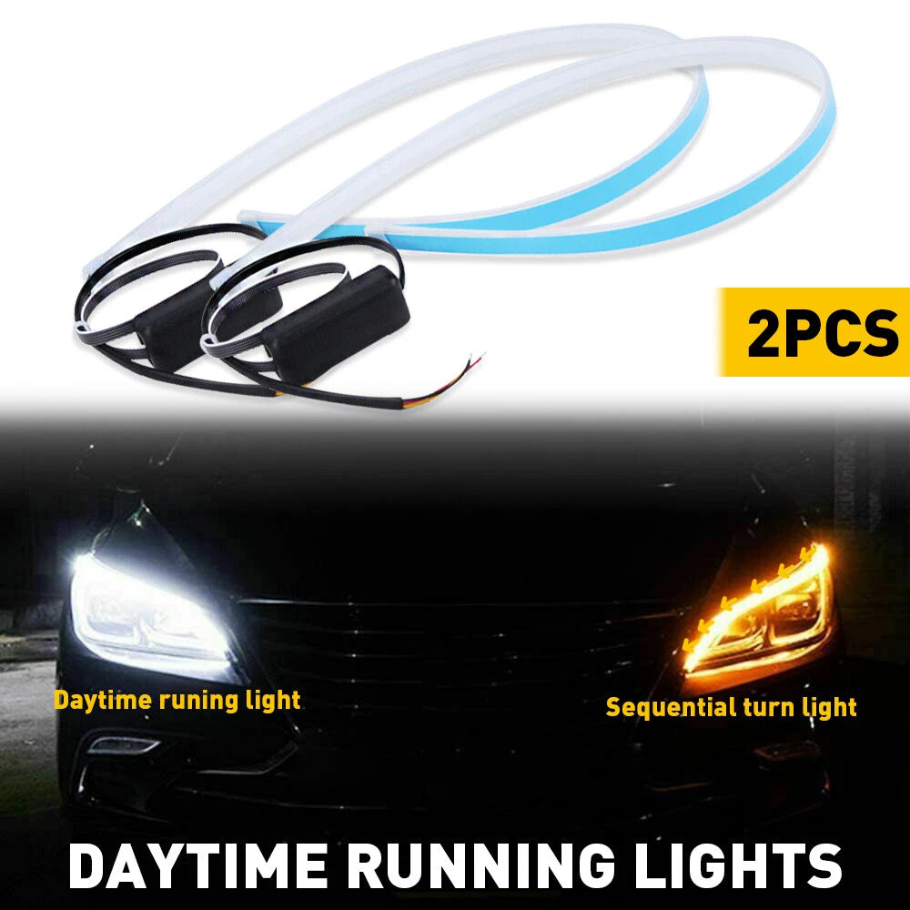 2X 60CM FLEXIBLE LED AMBER TURN SIGNAL WHITE CAR DRL DAYTIME RUNNING STRIP LIGHT 6B93BC-57