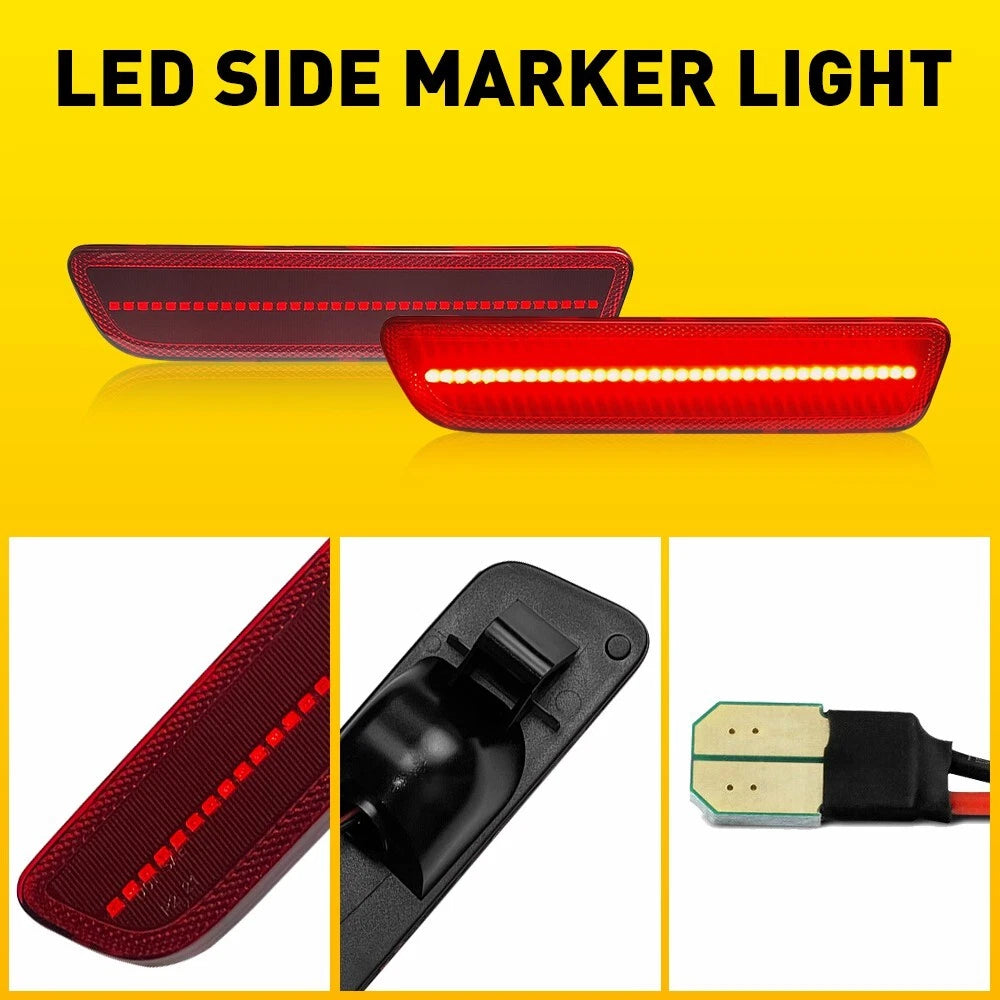 2x Red Lens LED Rear Bumper Side Marker Lights Lamps For 2005-2009 Ford Mustang 6B93BC-57