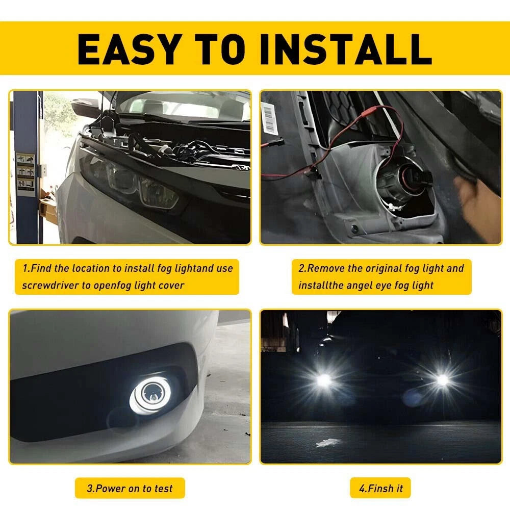 3.5" Car LED Fog Light Projector Driving Lamp Angel Eye Halo Ring DRL White EOA 6B93BC-57