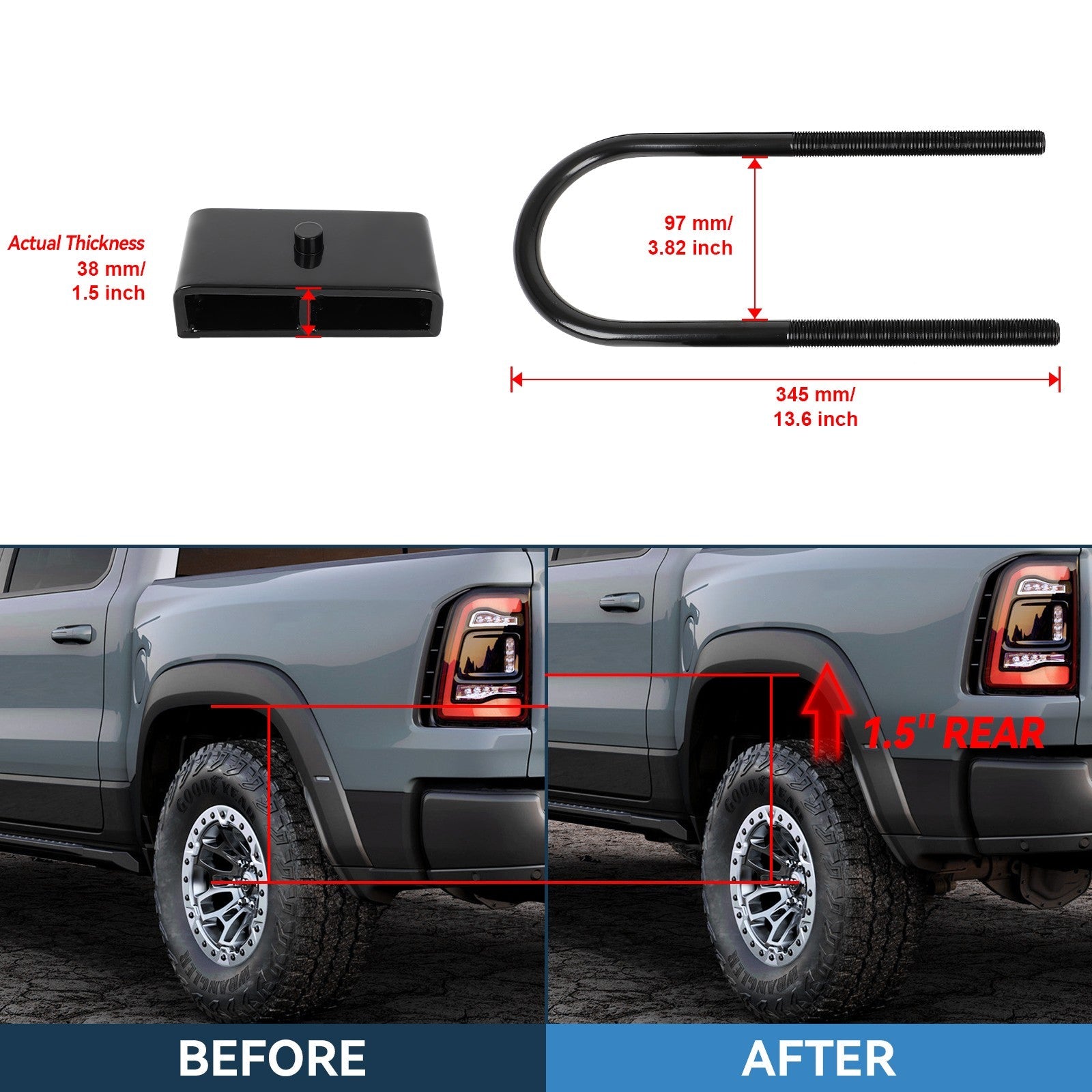 1.5" Rear Leveling Lift Kit For 2003-2013 Dodge Ram 2500 4WD with 3.5" Axle Only 6B93BC-57
