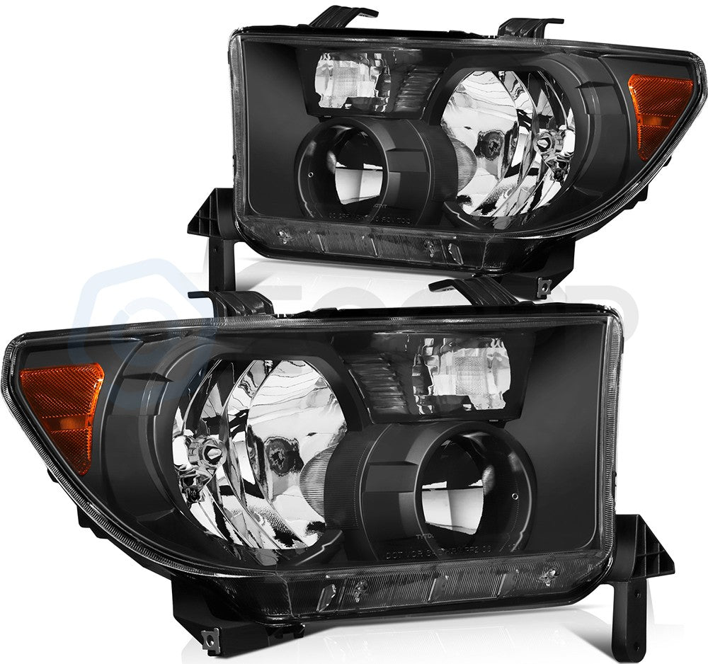 Pair Set Black Headlights For 2007-2013 Toyota Tundra 2008-2017 Toyota Sequoia 6B93BC-57