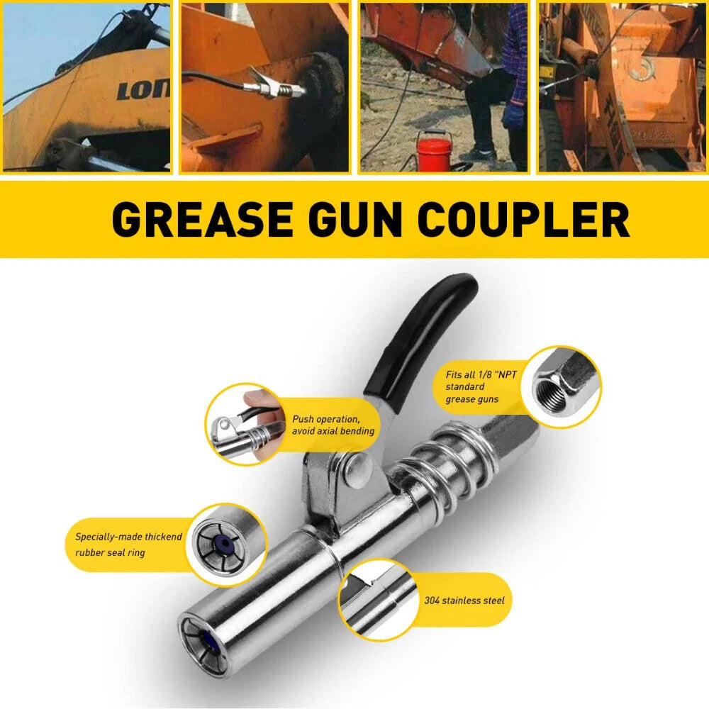 Grease Gun Coupler Locks Onto Zerk Fittings Grease Goes in 1/8” NPT No Leak EOA 6B93BC-57