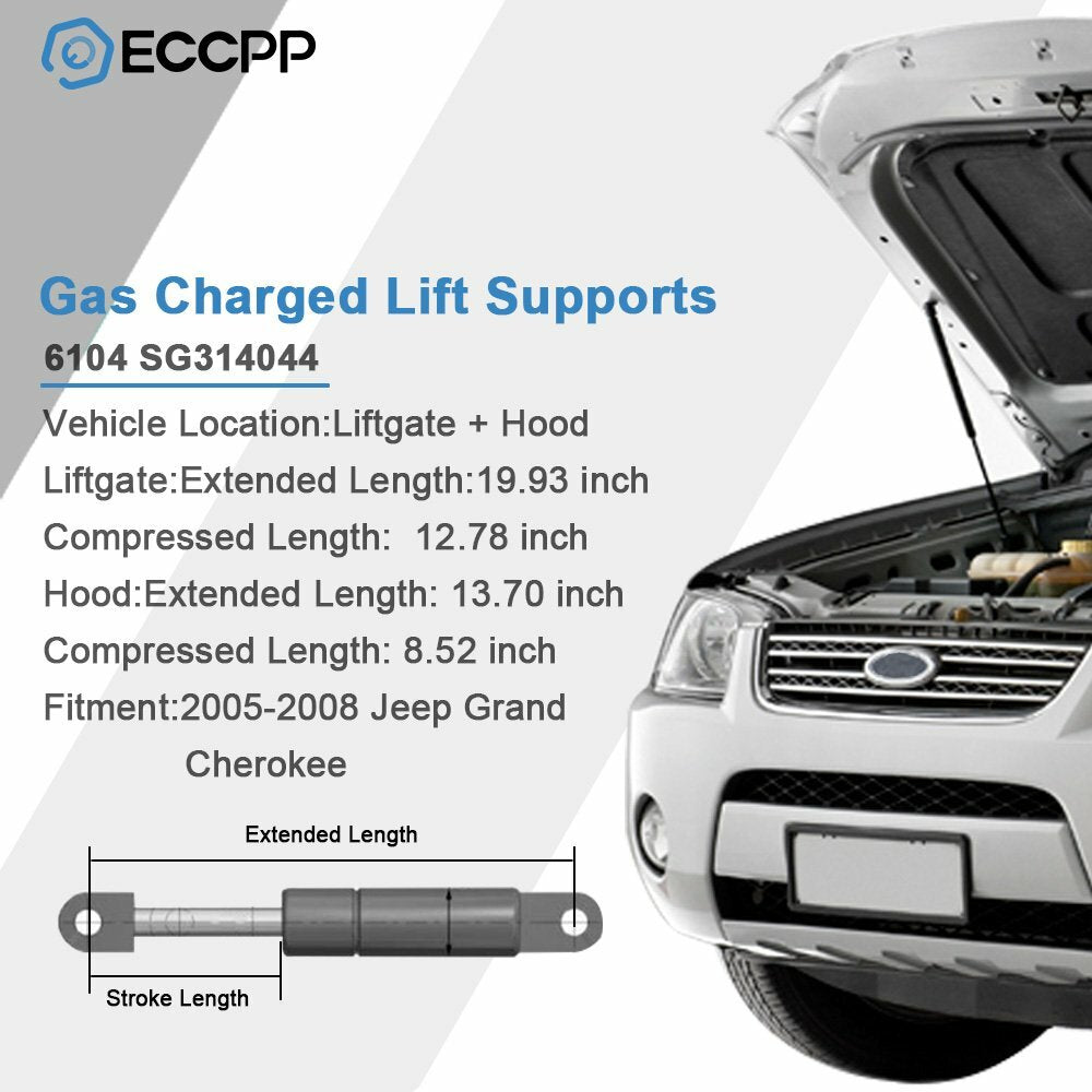 ECCPP 6x Window+Tailgate+Hood Lift Supports Struts For 05-10 Jeep Grand Cherokee ECCPP