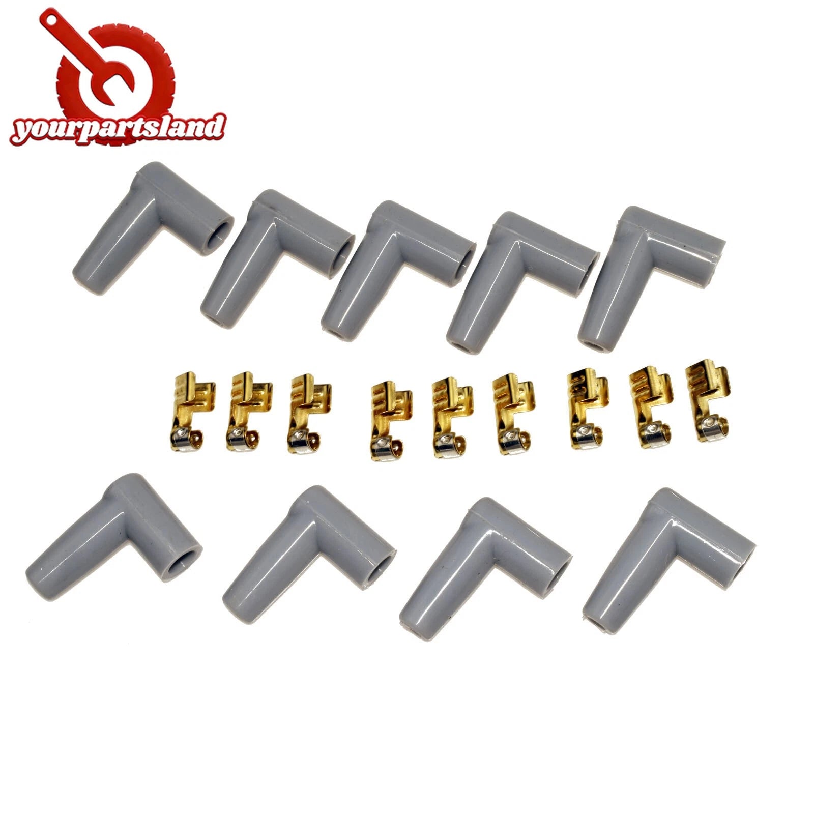 90 degree Spark Plug Wire Male Rubber Boots Terminals Ends Connector Set Grey 6B93BC-57