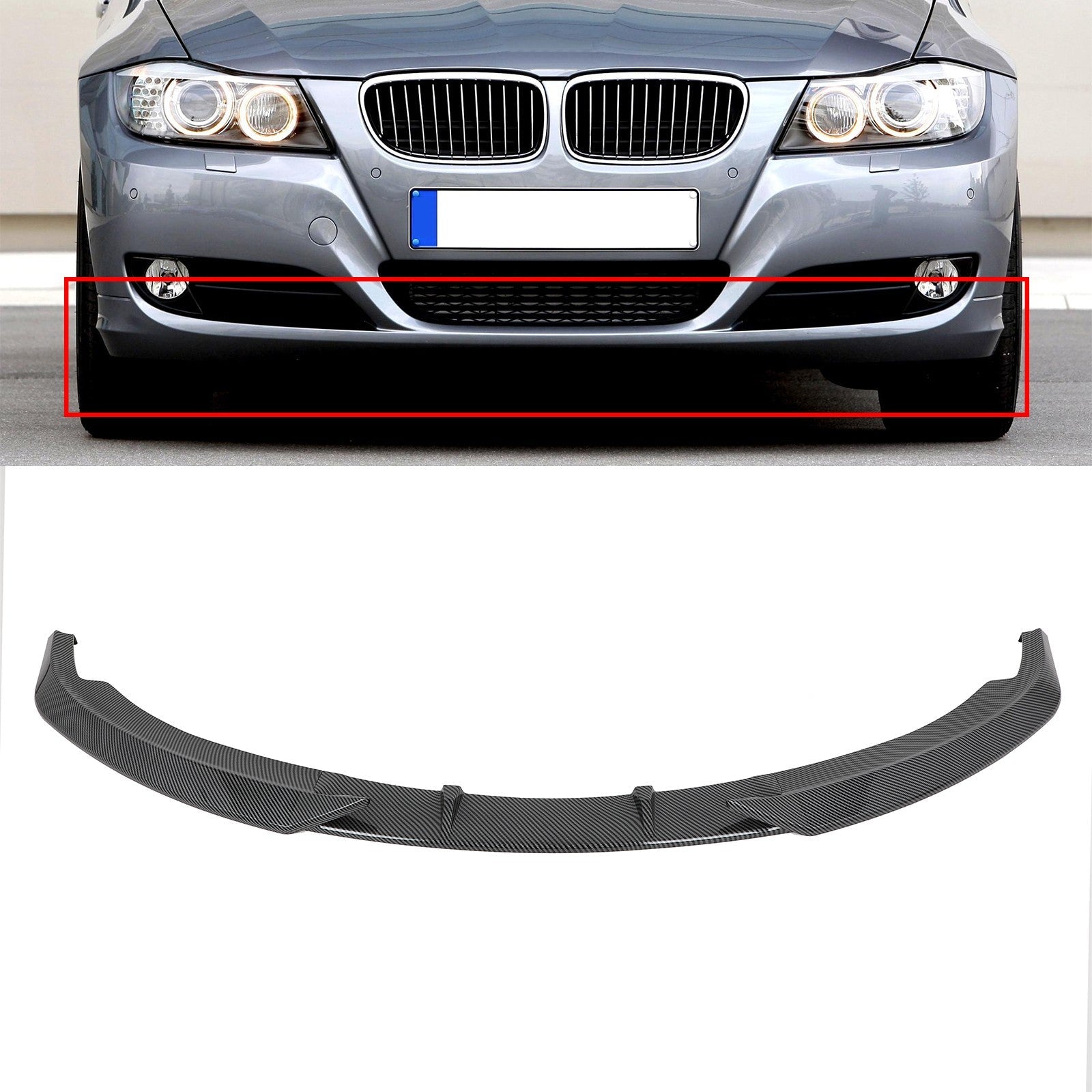 Carbon Look Fits 2011-13 BMW 3-Series E92 E93 Facelift Front Bumper Lip Spoiler 6B93BC-57