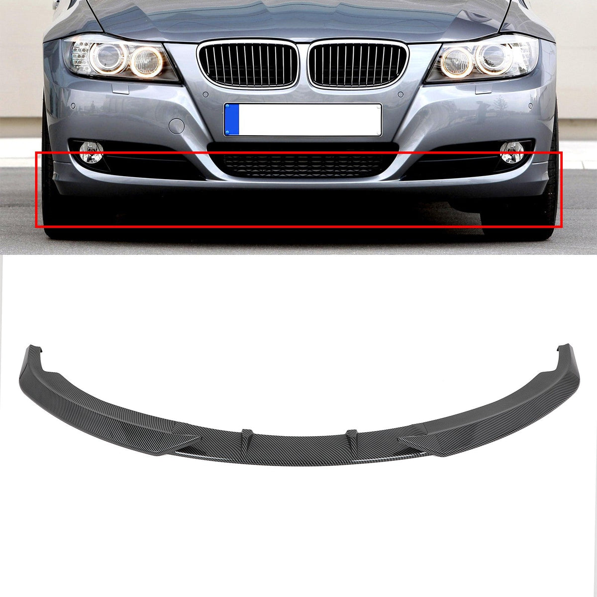 Carbon Look Fits 2011-13 BMW 3-Series E92 E93 Facelift Front Bumper Lip Spoiler 6B93BC-57