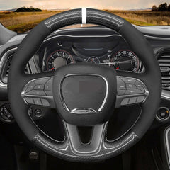 Carbon Fiber&Leather Steering Wheel Hand-stitch on Wrap Cover For Dodge Charger