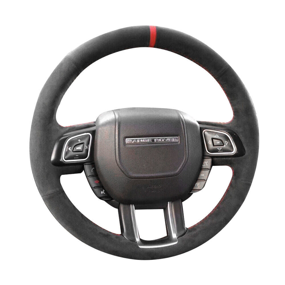 Black Suede Leather Steering Wheel Red Stitch Wrap Cover For Range Rover Evoque