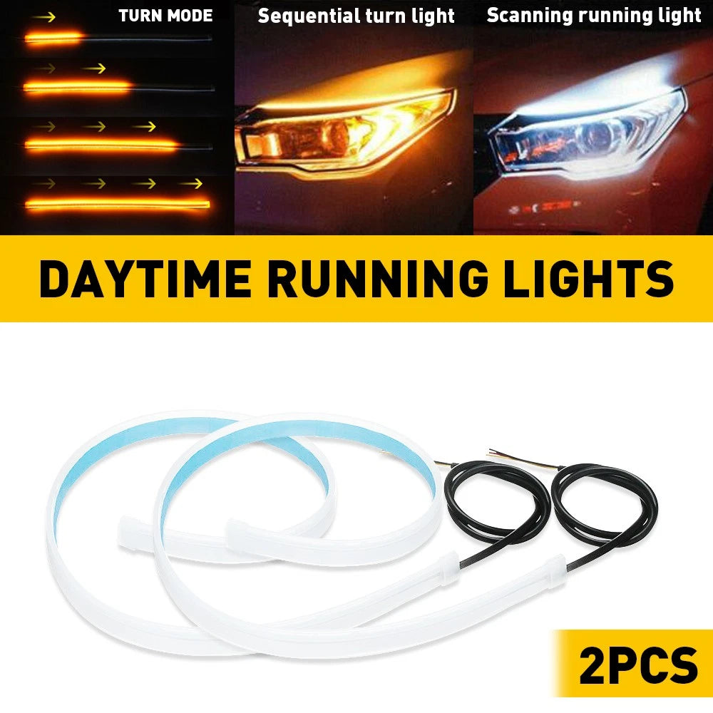 2x 60cm Flexible Amber Turn Signal White Car Daytime Running LED Strip Light EOA 6B93BC-57