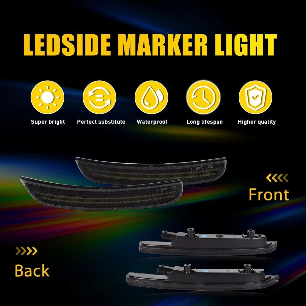 For 2015-23 Dodge Charger Blue Front Rear LED Side Marker Light Smoked Dynamic A 6B93BC-57