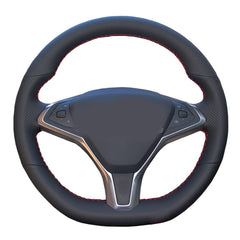 Black PU Hole Leather Steering Wheel Stitch-on Wrap Cover For Tesla Model S/X