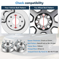 2Pcs 2 inch Wheel Spacers 8x170 14x1.5 For Ford F-250 F-350 Super Duty 2003-2025 6B93BC-57