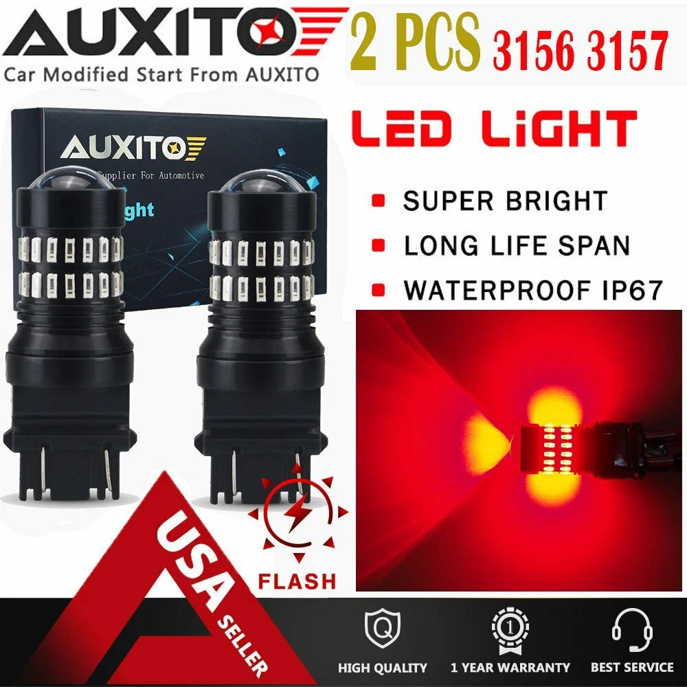 AUXITO 3157 Red LED Strobe Flashing Blinking Brake Tail Light/Parking Bulbs 48H AUXITO