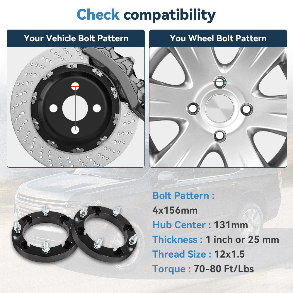 2 Pcs 1" 4x156 Wheel Spacers 12x1.5 For Polaris General 4 1000 XP 1000 XP 4 1000 6B93BC-57