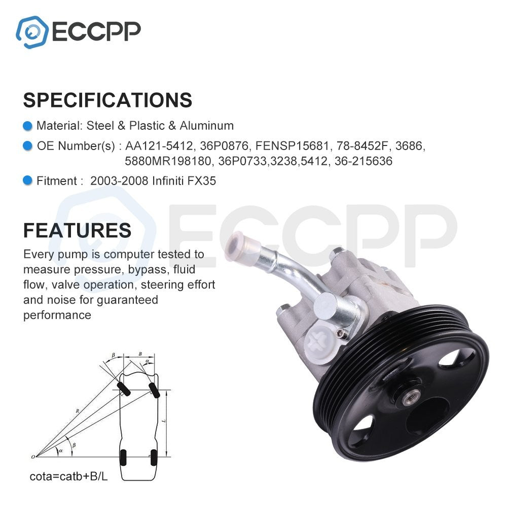 ECCPP Power Steering Pump 2003-2008 for Infiniti FX35 3.5L V6 GAS DOHC ECCPP