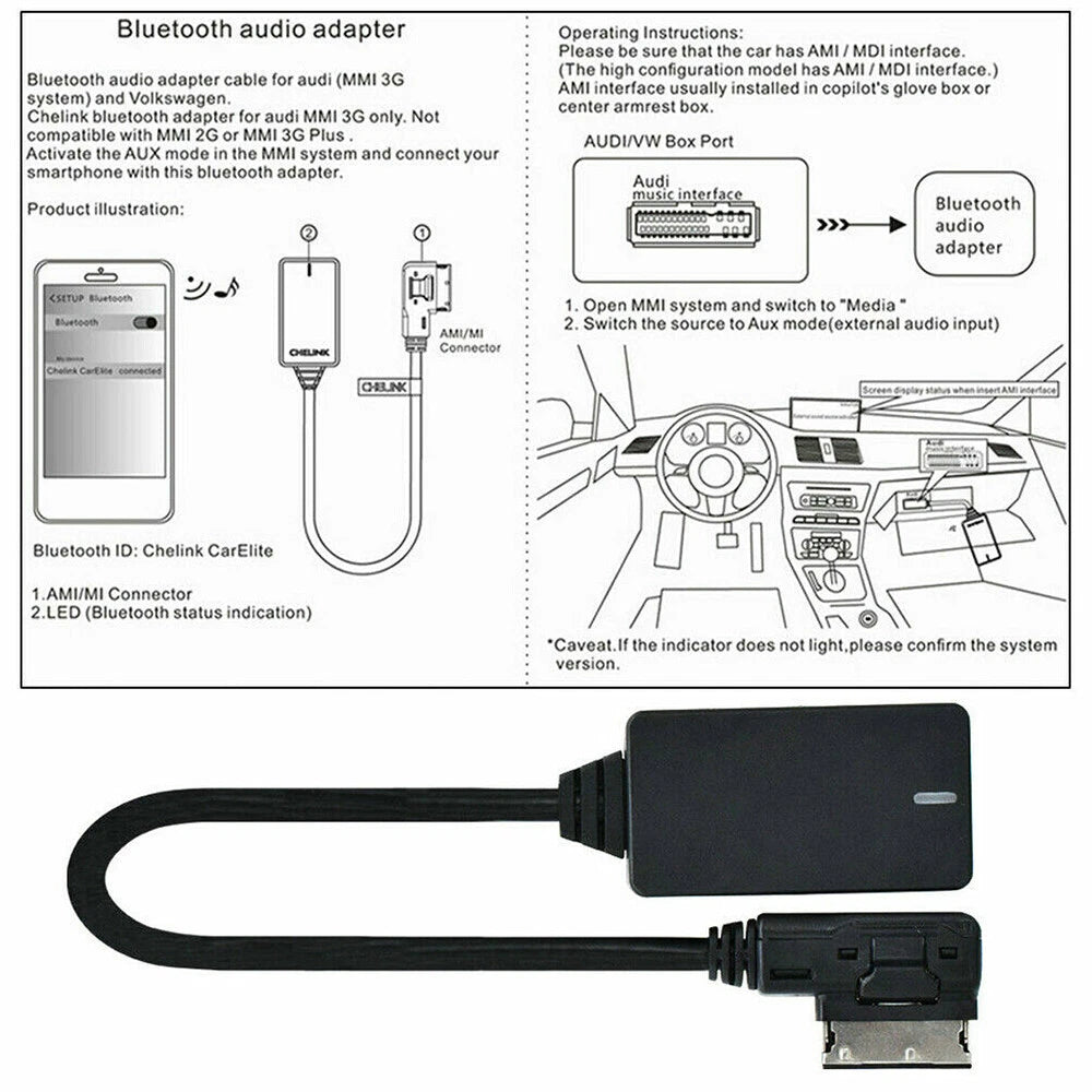 AMI MDI MMI Music Bluetooth AUX Interface Audio Adapter Cable For Audi A4 A3 VW 6B93BC-57