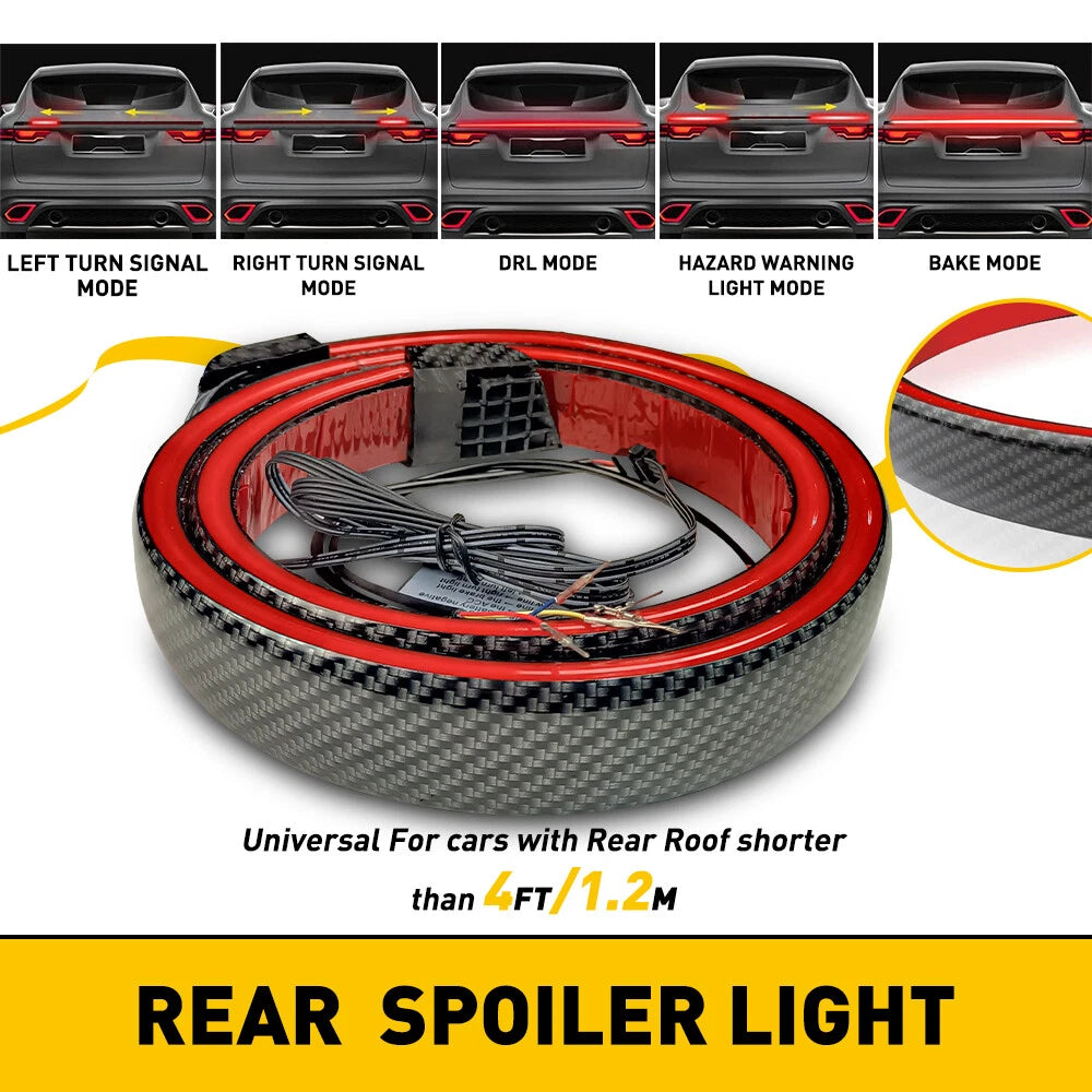 Carbon Fiber LED Car Tail Brake Light Strip Rear Spoiler Lip Trim Universal EOA 6B93BC-57