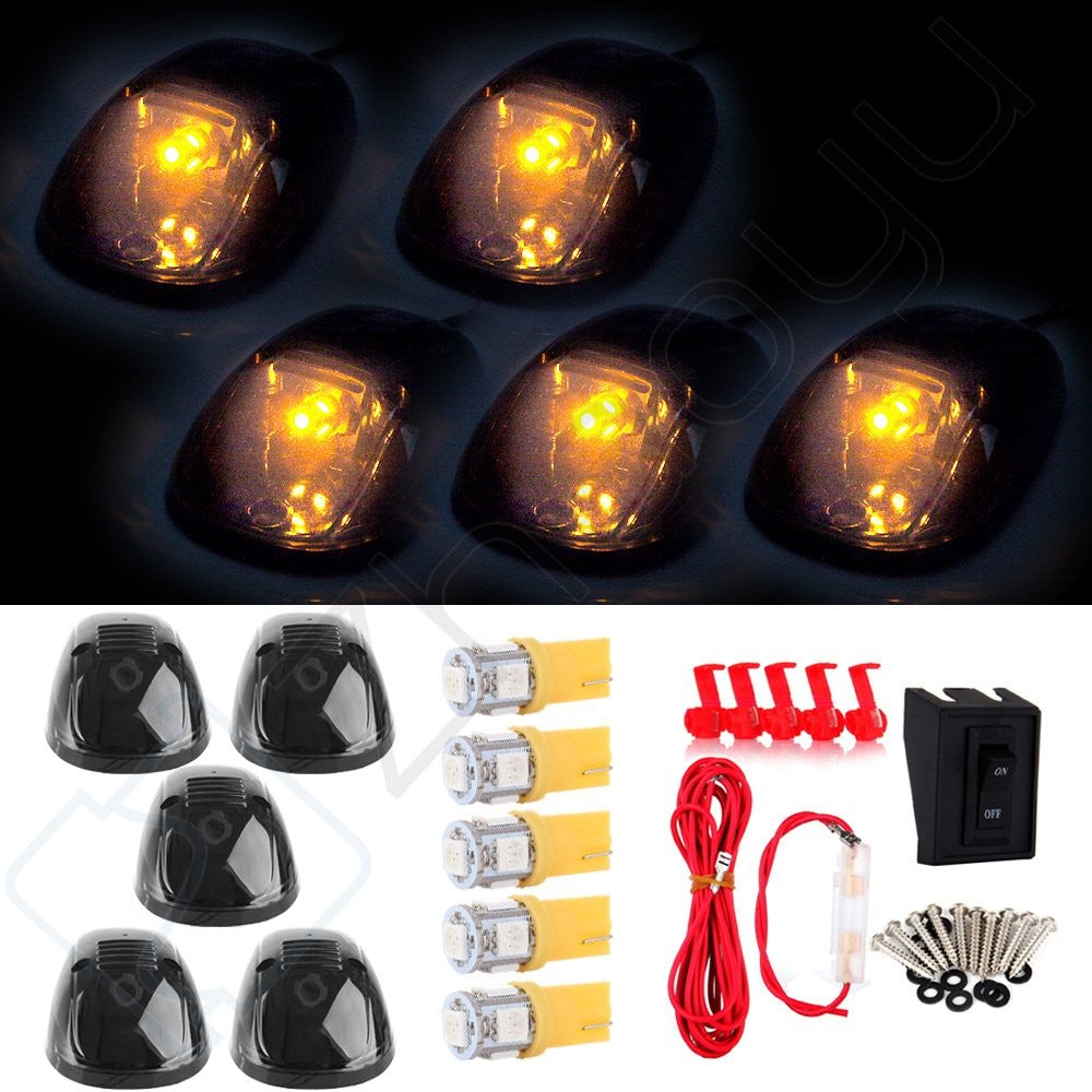 5pcs 264145BK Smoke Top Cab Marker Light+158 5050 Amber LED for Dodge Ram 6B93BC-57