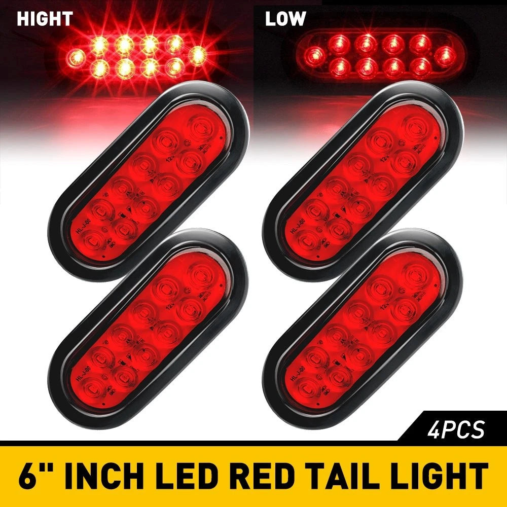 4pcs 6" Oval Red LED Surface Mount Trailer Brake Turn Tail Lights Waterproof DOT 6B93BC-57