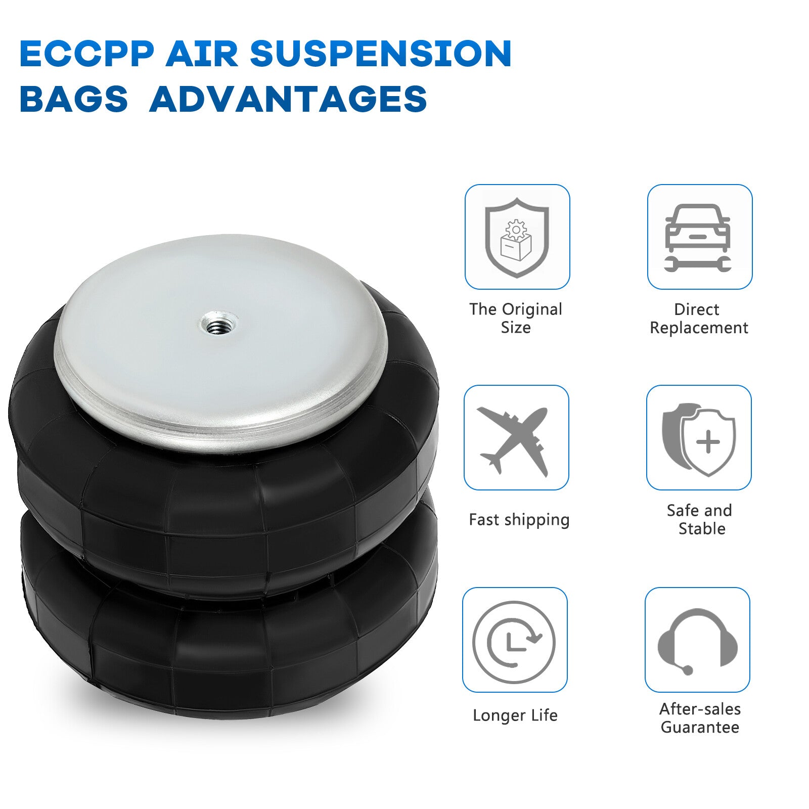 Air Suspension Air Bag 2500lb For Firestone 255C 1/2"NPT 3/8"-16UNC 6B93BC-57