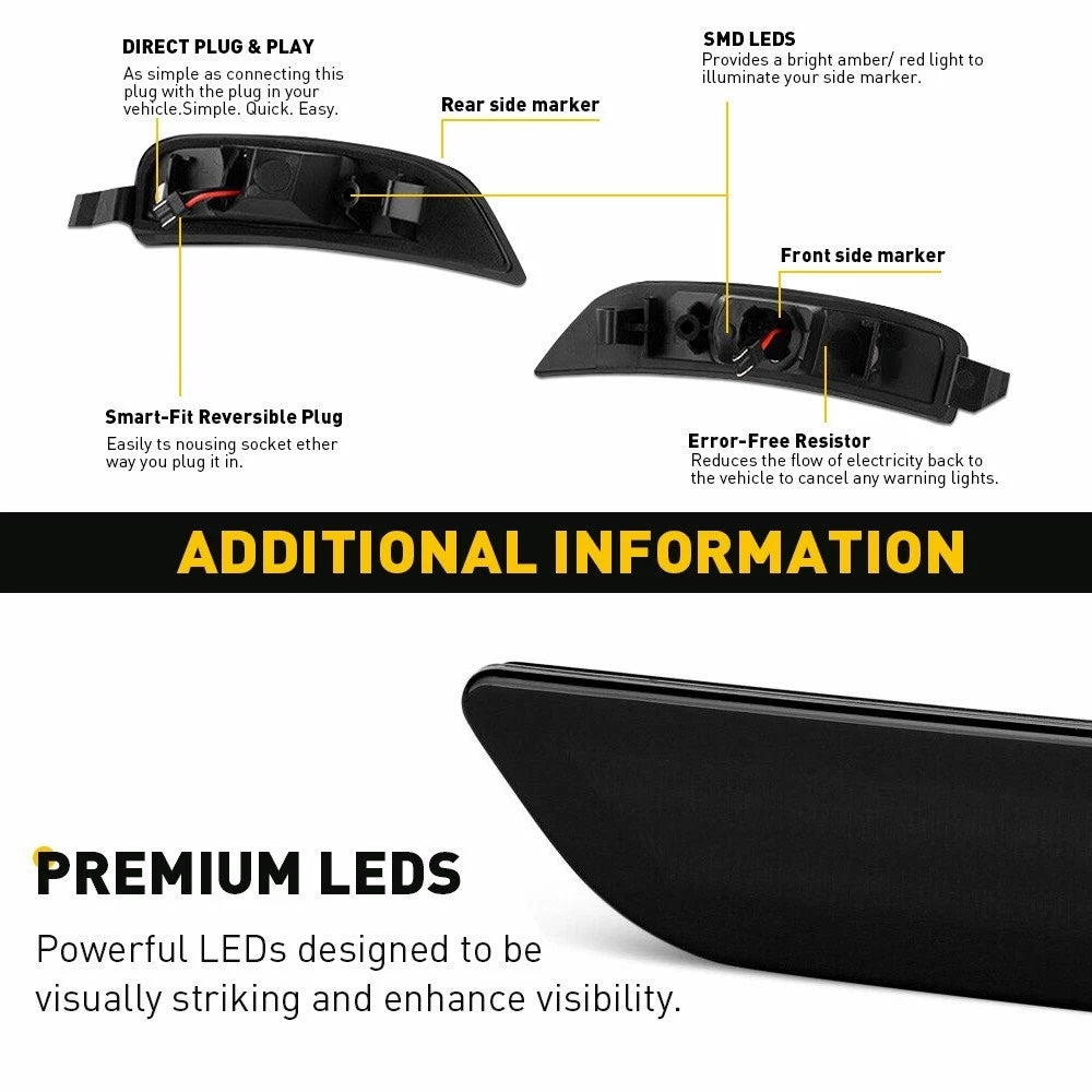 4PCS FOR MAZDA MIATA MX-5 2016-2022 LED SIDE MARKER LIGHT FRONT REAR SMOKED LENS 6B93BC-57