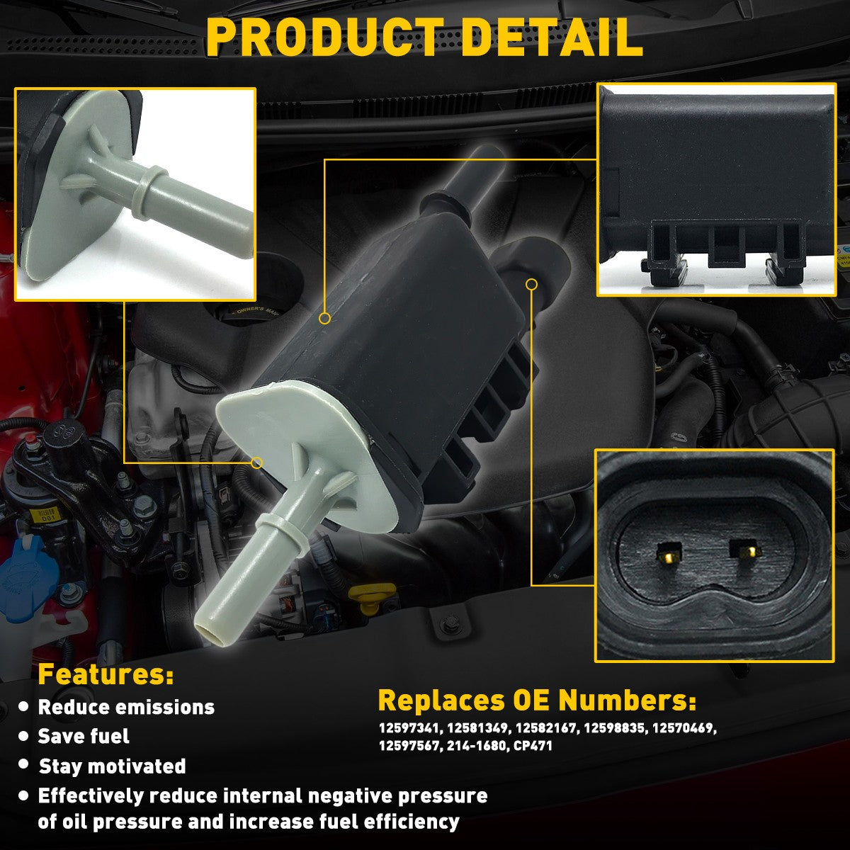 12597341 Fuel Tank Evaporator Control Vapor Canister Purge Valve Solenoid For GM 6B93BC-57