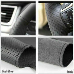 Black Suede Leather Steering Wheel Green Stitch Wrap Cover For Porsche Panamera