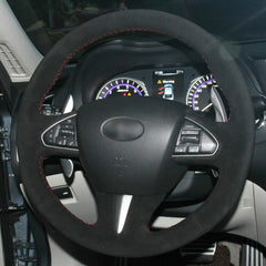 Top Black Suede Steering Wheel Hand-stitch on Wrap Cover For Infiniti Q50 2014