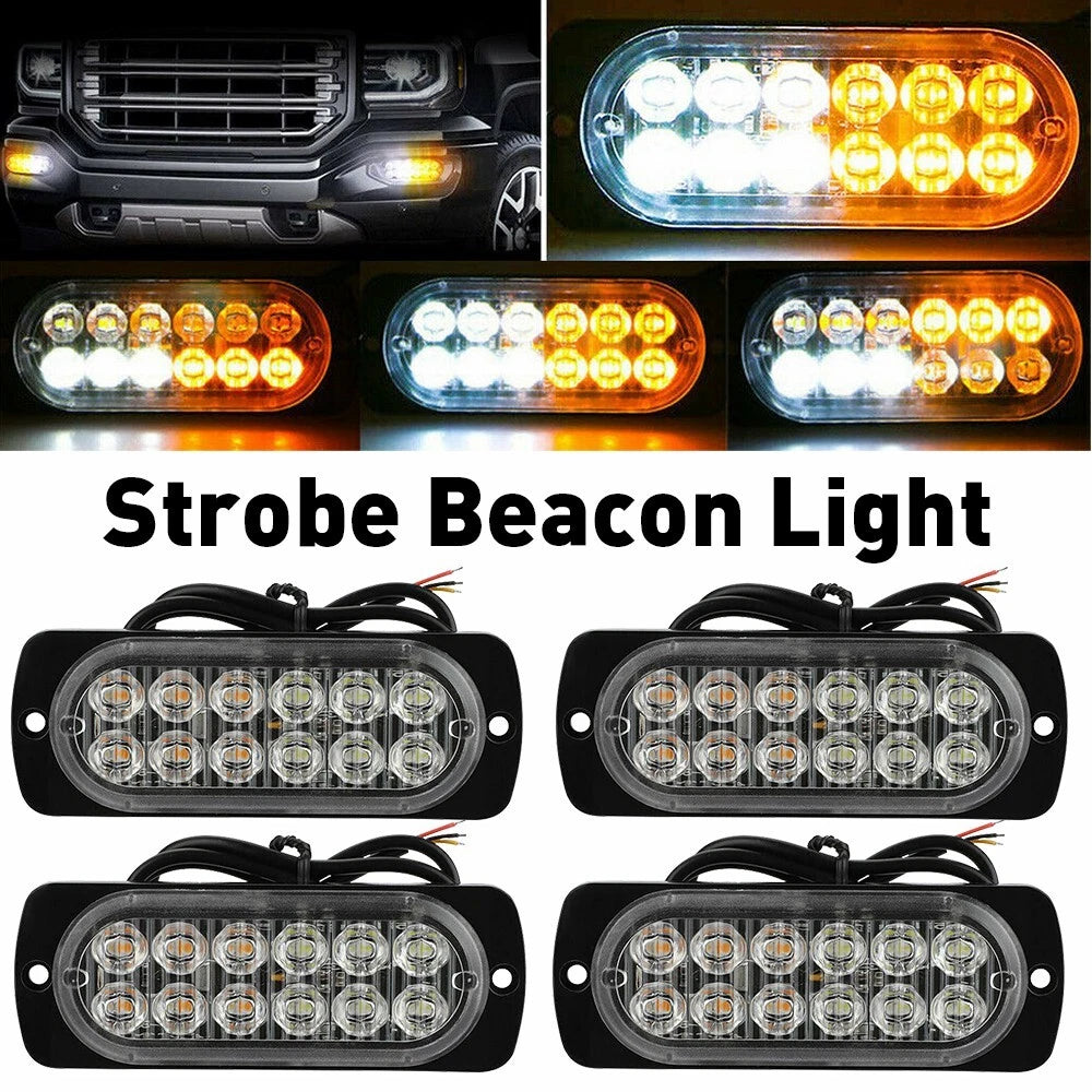 White Amber Emergency Strobe Lamps 12LED Surface Flashing Mount Truck Lights car 6B93BC-57