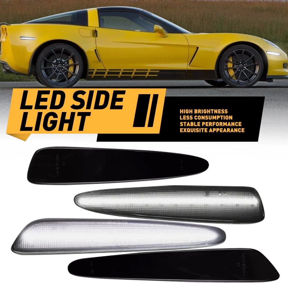 4x LED Smoked Front Rear Side Marker Signal Lights For 2005-13 Chevy Corvette C6 6B93BC-57