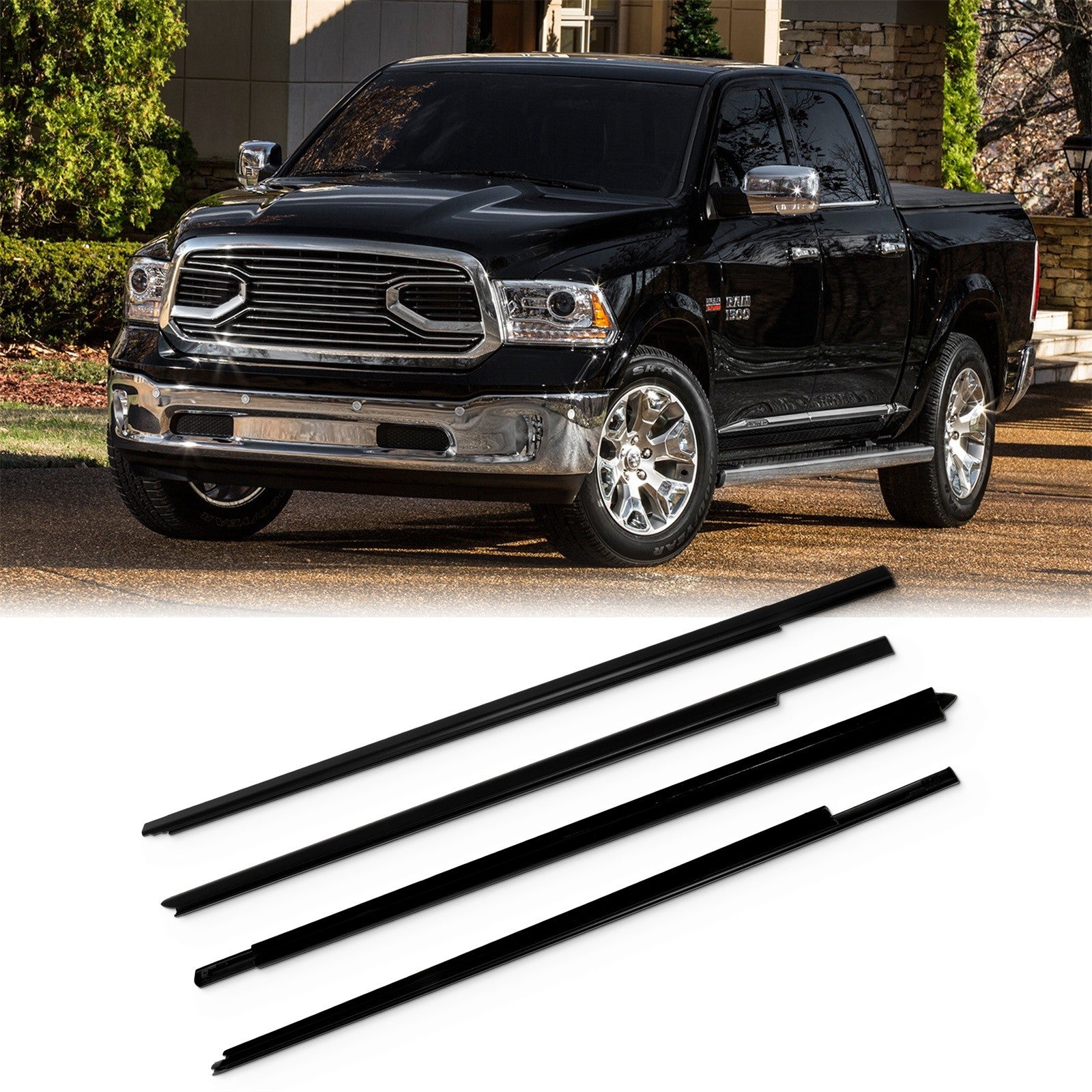 For 2009-2021 Dodge Ram 1500 Crew Cab Front & Rear Door Window Seal Belt Molding 6B93BC-57