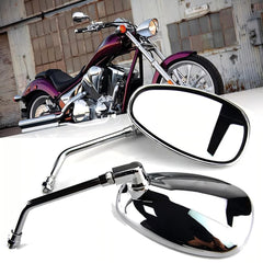 PAIR MOTORCYCLE CHROME OVAL SIDE REARVIEW MIRRORS FOR HONDA CRUISER CHOPPER 10MM