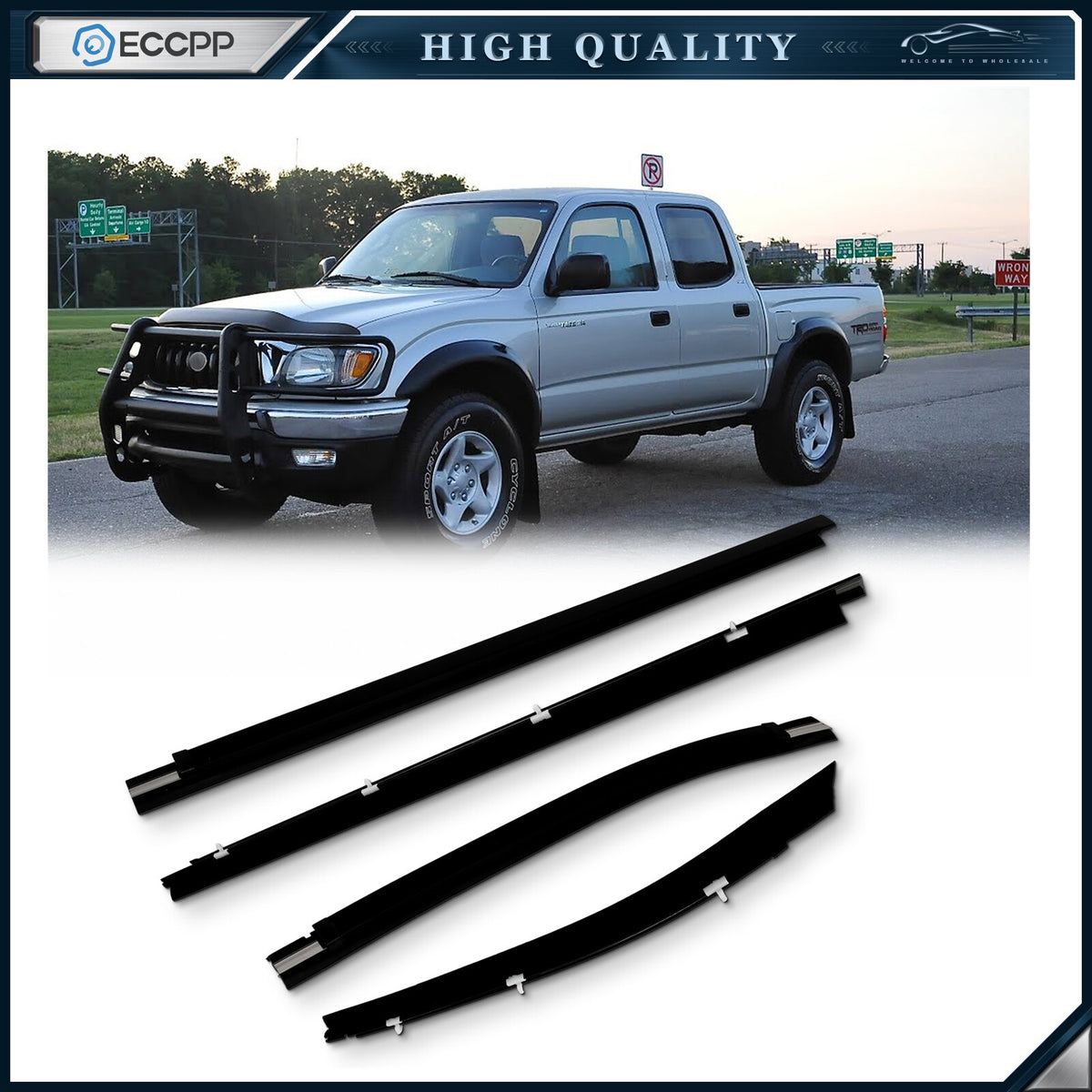 For 2000-2004 Toyota Tacoma Outer Front & Rear Door Window Seal Belt Molding