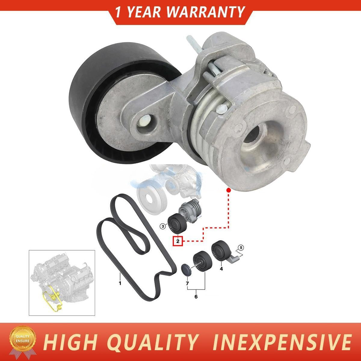 Drive Belt Tensioner with Pulley Fit For BMW E70 X5 xDrive48i 4.8i 2006-2010 6B93BC-57