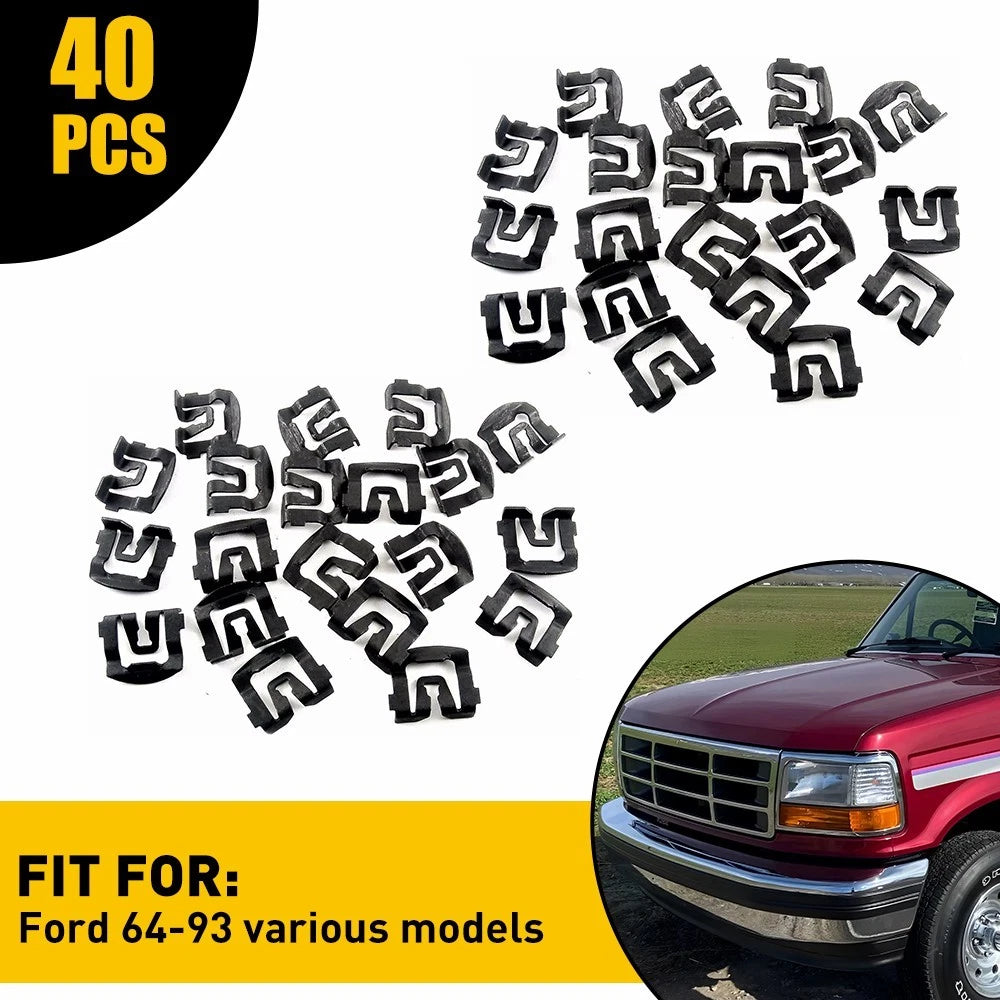 For Mercury Cougar Windshield & Rear Window Trim Molding Clips- 1964-93- 40pcs A 6B93BC-57
