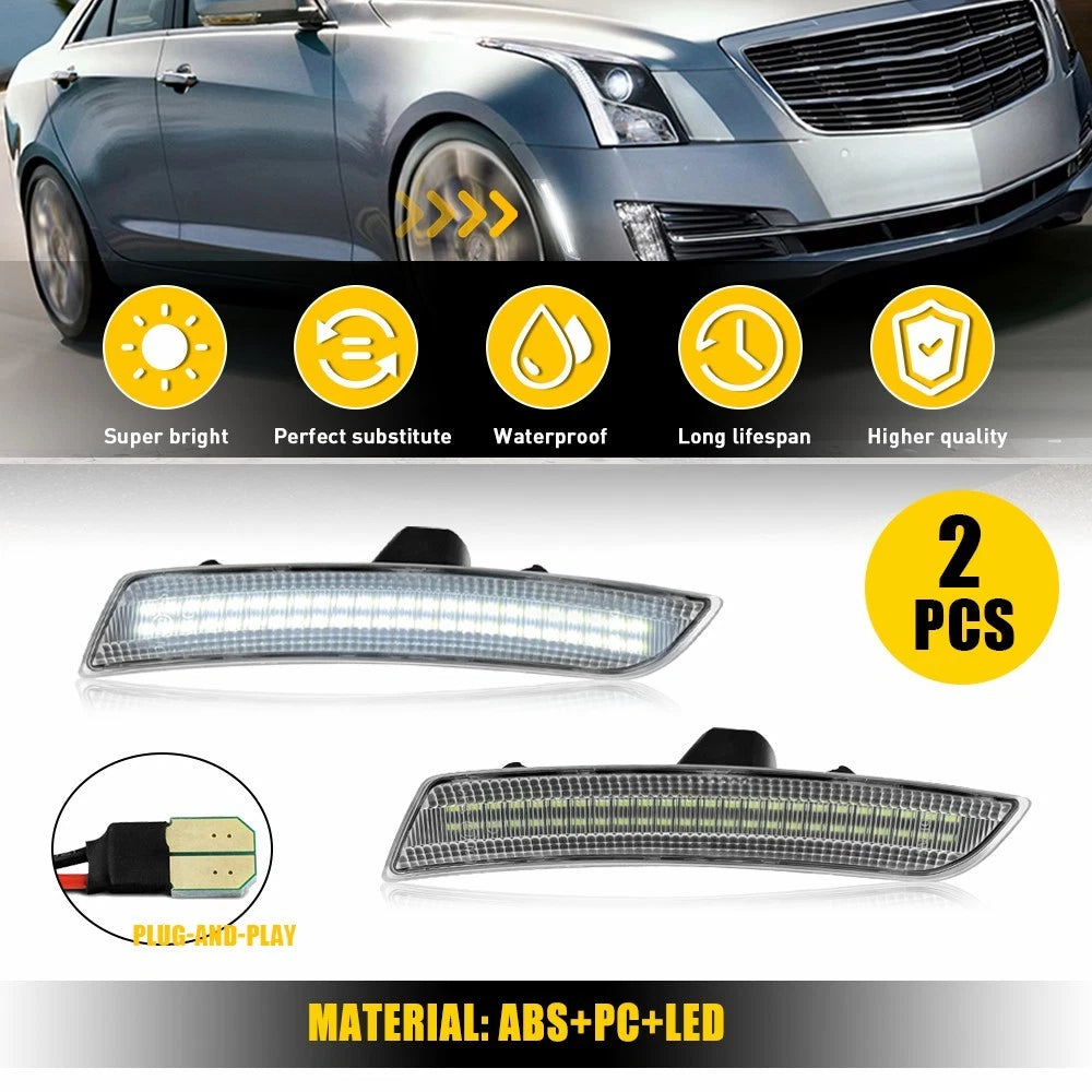 For Cadillac CTS ATS 2014-19 Clear White LED Bumper Side Marker Signal Light EOA 6B93BC-57
