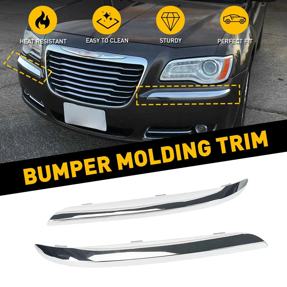 2Pc SET = LH & RH FRONT BUMPER MOLDING CHROME TRIM FOR 2011-2014 CHRYSLER 300 EA 6B93BC-57