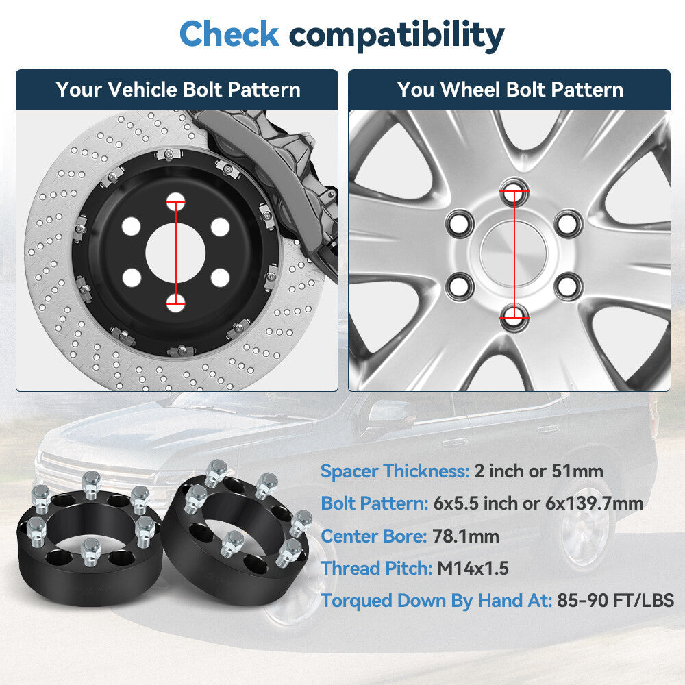 2 Pcs 2" 6x5.5 Hub Centric Wheel Spacers 14x1.5 For Chevy Silverado Sierra 1500 6B93BC-57