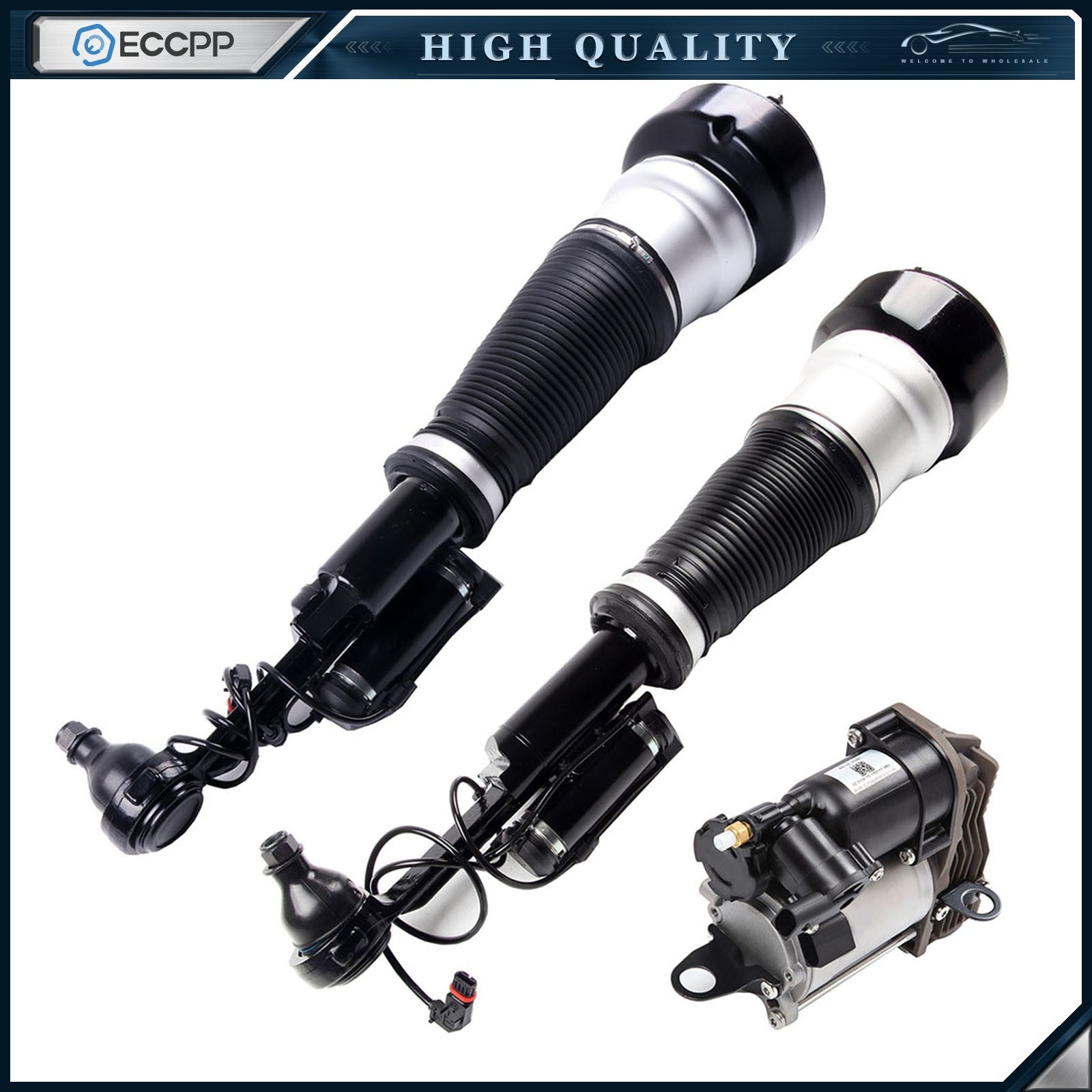 3PCS Front Air Suspension Struts & Compressor For 4Matic Mercedes W221 S500 S550 6B93BC-57