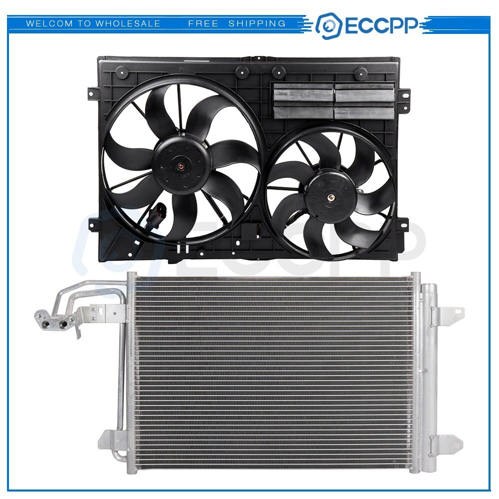 Electric AC Condenser Cooling Fan Kit For 2006-2010 Volkswagen Jetta Rabbit