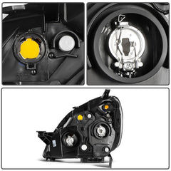 Pair Halogon Headlights Assembly For 2005-2006 Honda CR-V CRV 2.4L Black Amber 6B93BC-57
