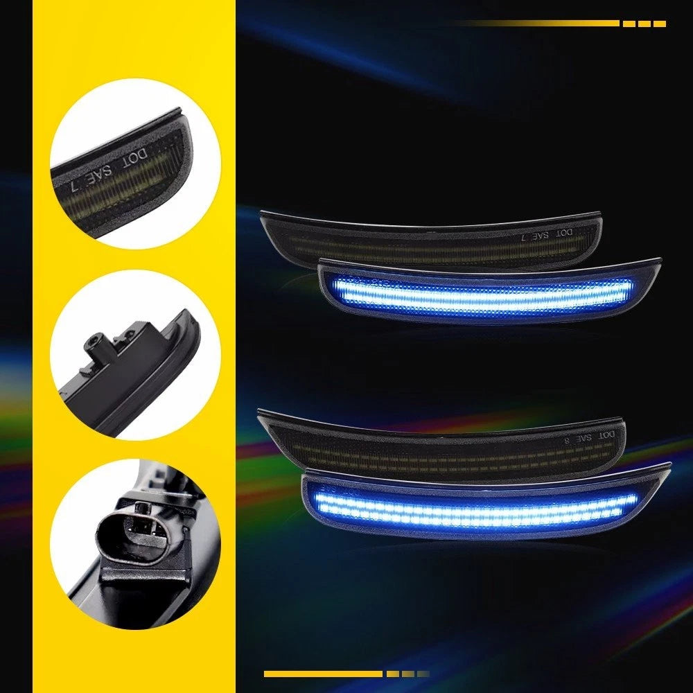 For 2015-23 Dodge Charger Blue Front Rear LED Side Marker Light Smoked Dynamic A 6B93BC-57