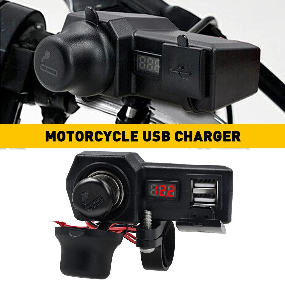 Waterproof Motorcycle 12V Dual USB Charger Power Adapter Voltmeter Accessories A 6B93BC-57