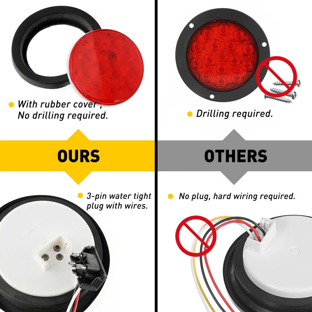 2X Round Trailer LED 4" LED Trailer Truck Turn Stop Tail Brake Lights 24-LED EOA 6B93BC-57