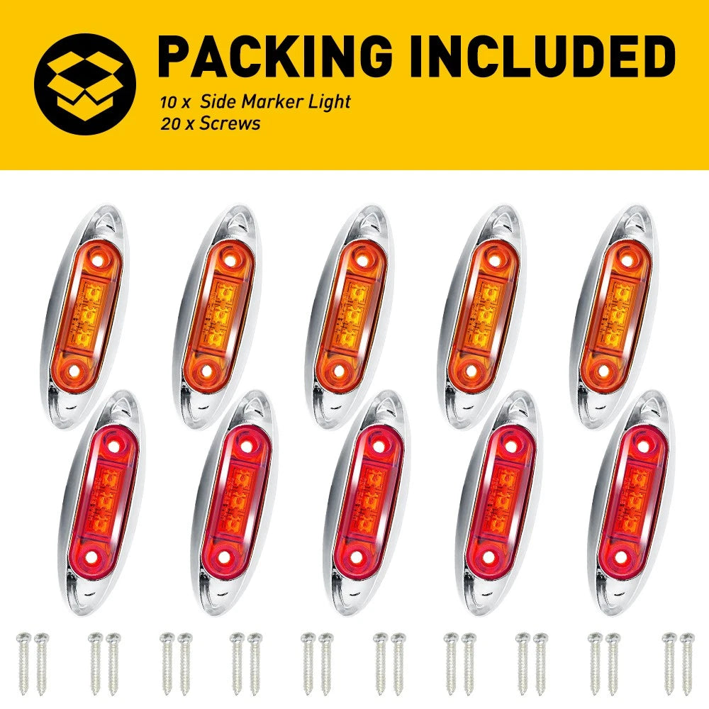 10x Red+10X Amber 3-LED Side 4" Marker Lights Truck Clearance Trailer Light 24V 6B93BC-57