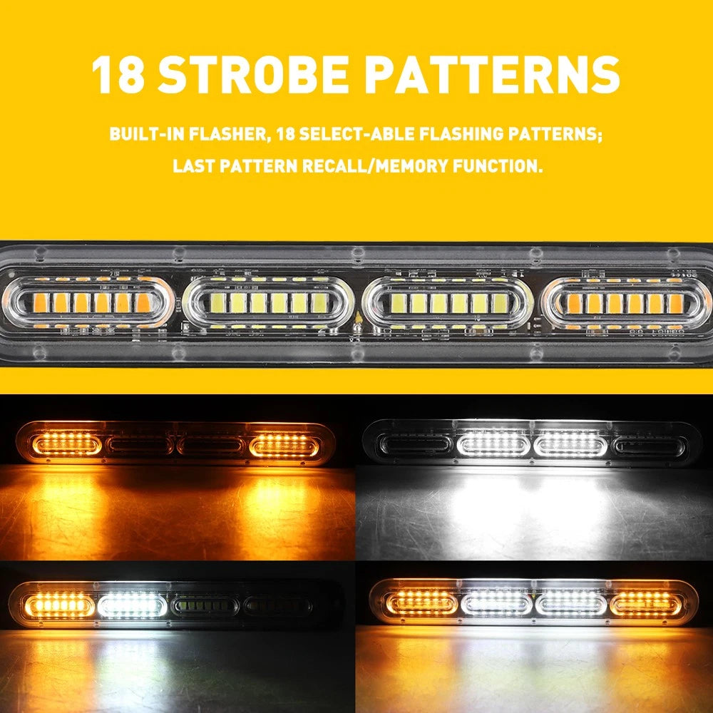 2x 18 Flashing LED Amber/White Strobe Marker Light Flashing Light Bar Car 12V EA 6B93BC-57