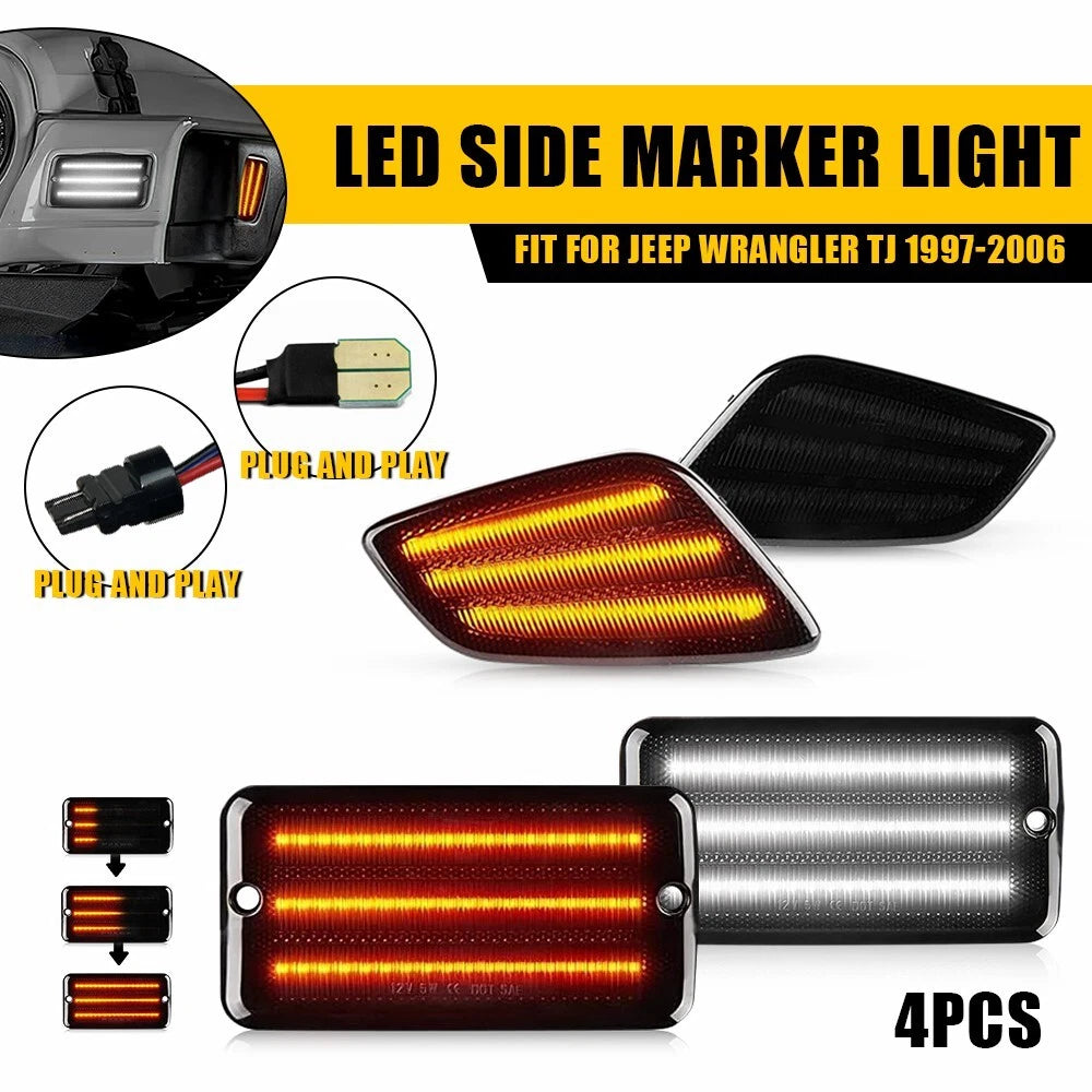 For Jeep Wrangler TJ 1997-06 Smoked LED Bumper Signal Front Side Marker Lights A 6B93BC-57